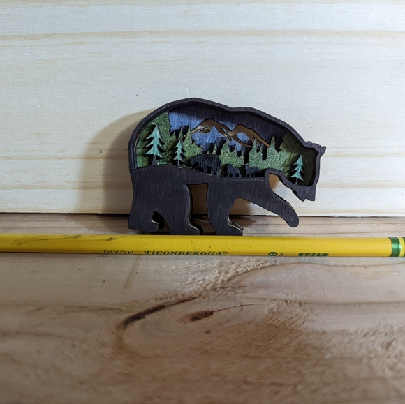 Wooden Layered Bear Magnet with Nature Scene Inside - Picture 4 of 4